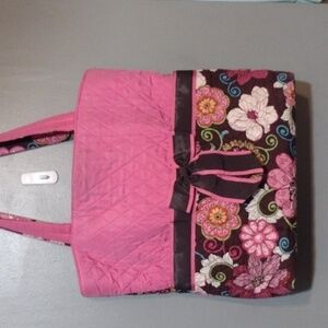 BELVAH quilted diaper bag w/ bow pink and floral Barbiecore